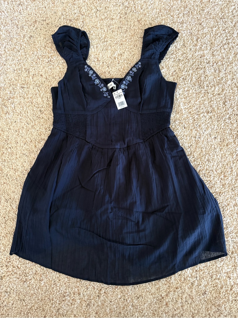 Hollister Boho Baby Doll Dress with Embroidered V-Neck.